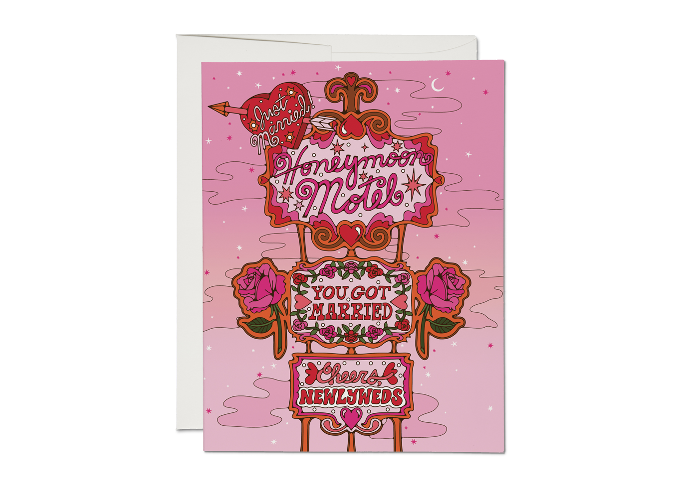 Red Cap Cards - Honeymoon Motel wedding greeting card