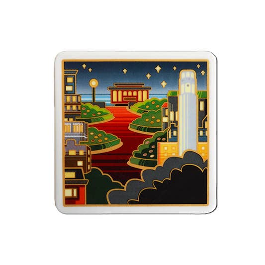 SF Mercantile - Twilight on Lombard Street Ceramic Coaster