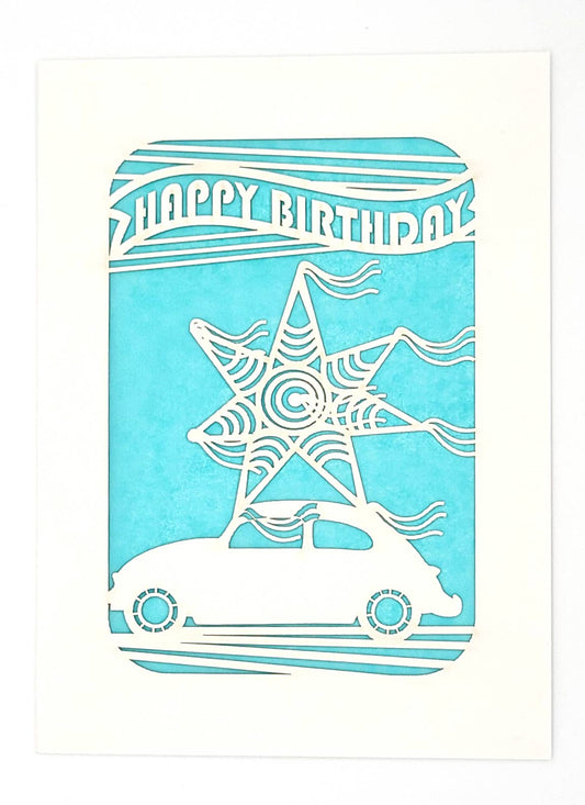 two hermanas - Happy Birthday - VW Bug with a giant Aqua, A2