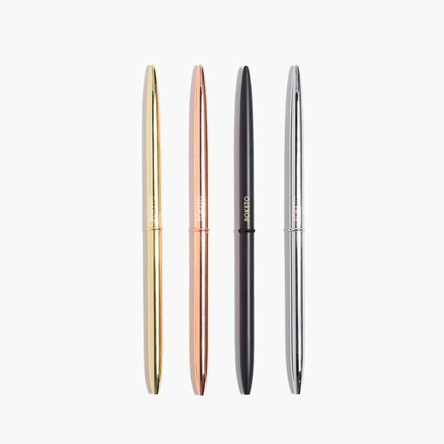 Poketo - Slim Ballpoint Pen - Silver - Black Ink