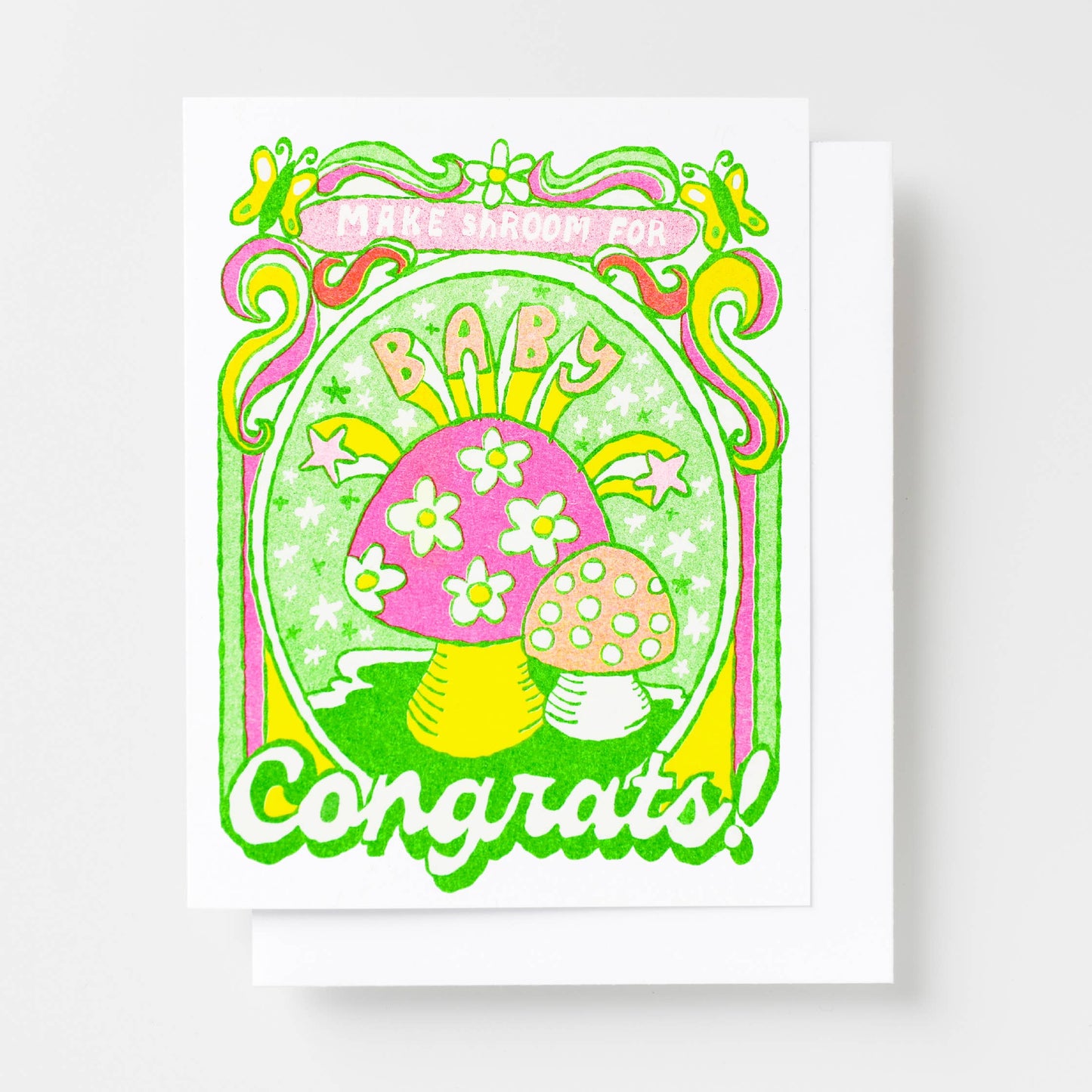 Yellow Owl Workshop - Make Shroom For Baby Congrats - Baby Shower Risograph Card