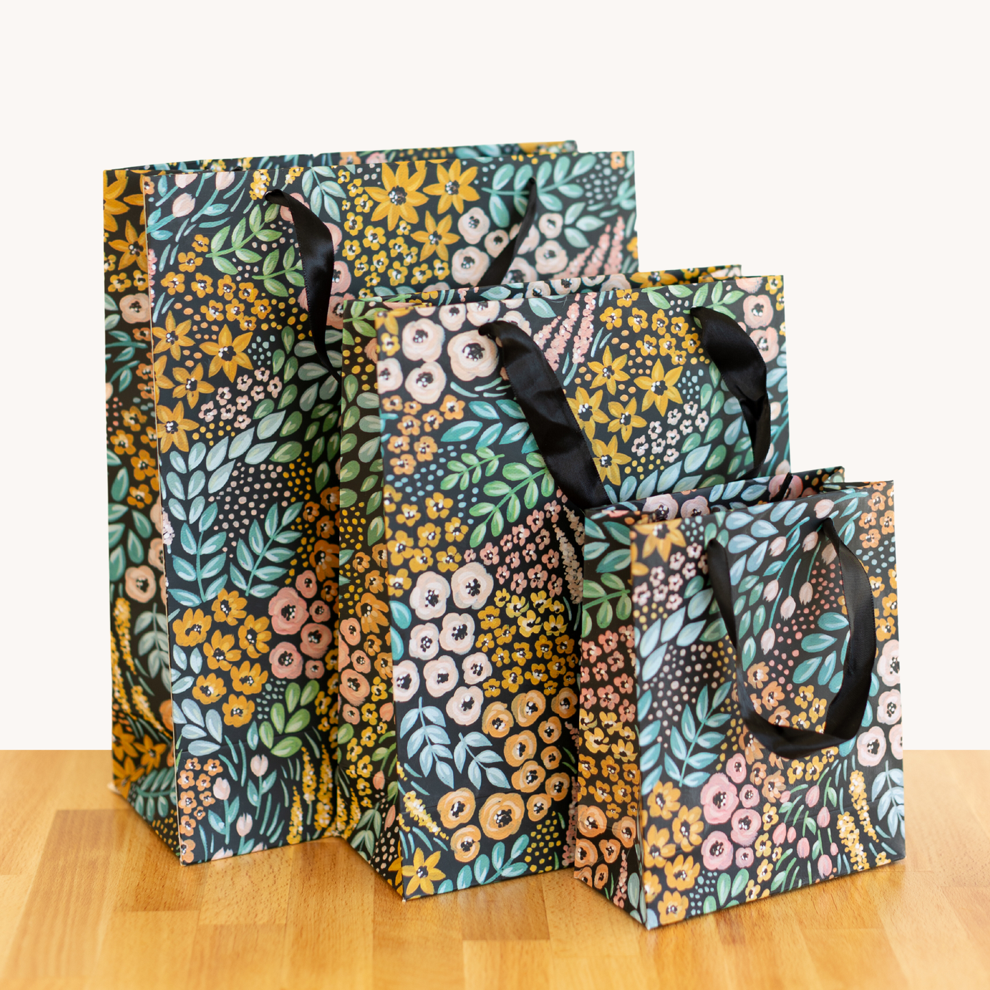 Elyse Breanne Design - Black Floral Gift Bag: Small