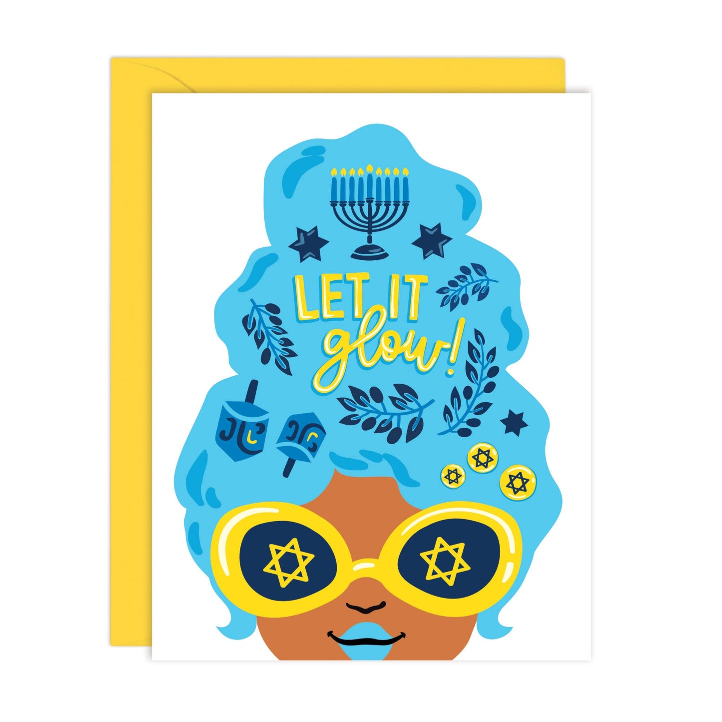 Lucy Loves Paper - Let It Glow, Big Hair Lady Hanukkah Card