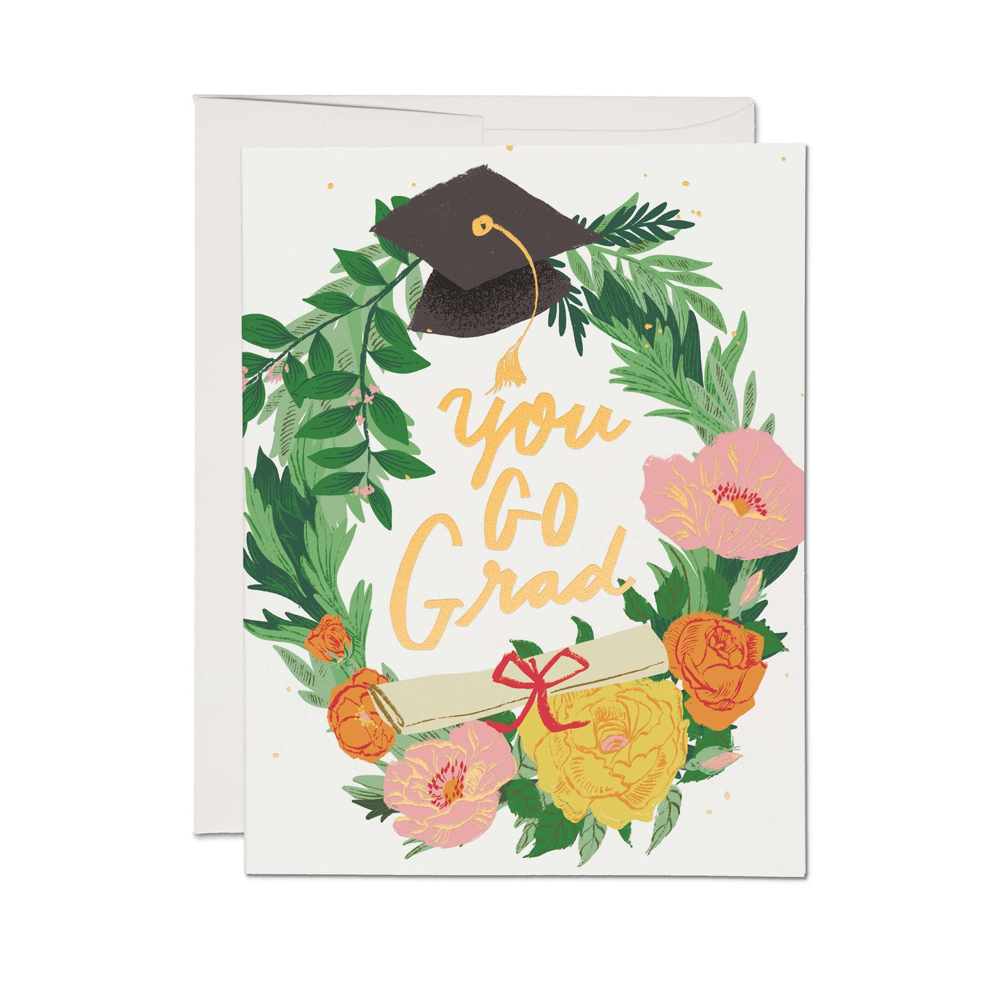 Red Cap Cards - Graduation Wreath greeting card: Single
