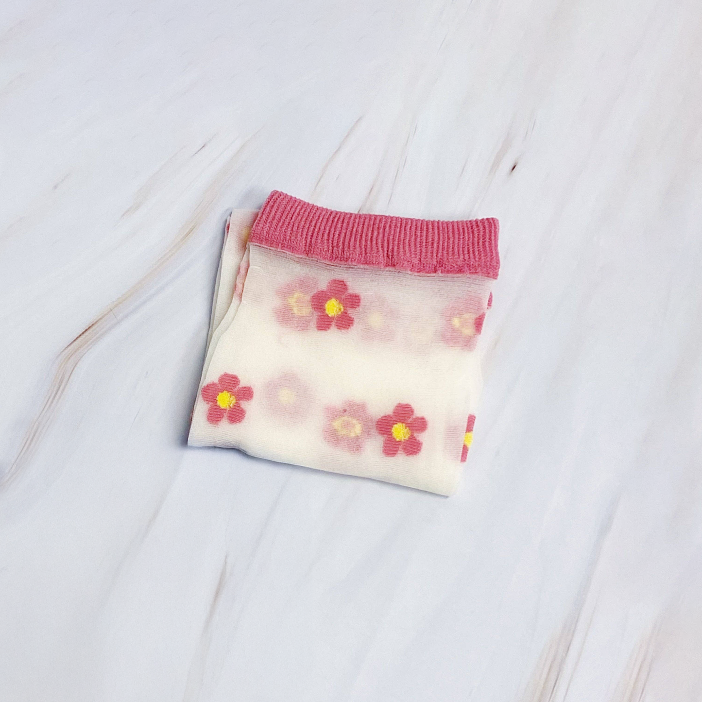 Ellison+Young Pink Mini Flower Sheer Socks