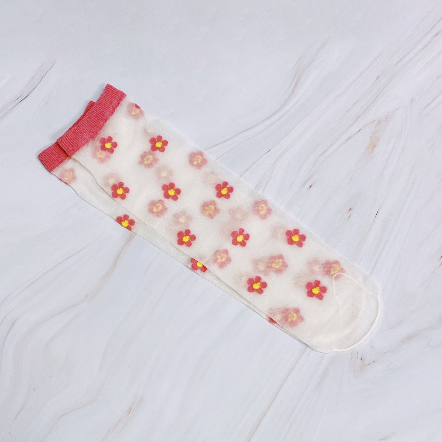 Ellison+Young Pink Mini Flower Sheer Socks