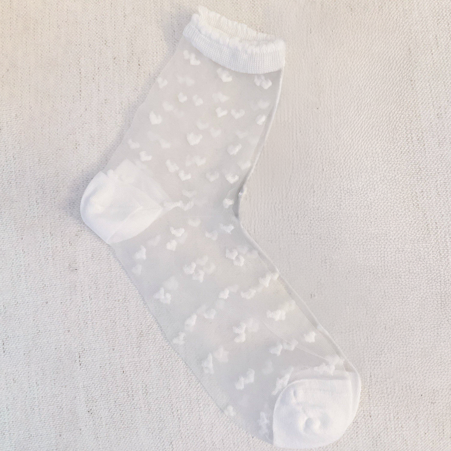 Ellison+Young White Sweet Hearts Sheer Socks