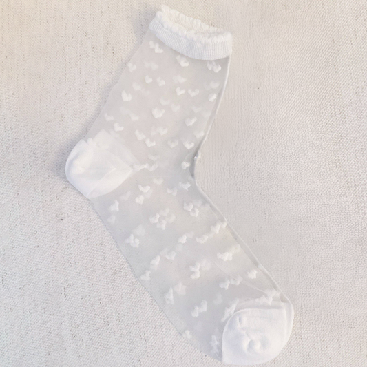 Ellison+Young White Sweet Hearts Sheer Socks