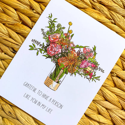 Bean Horse Car - Grateful For You Bouquet Greeting Card