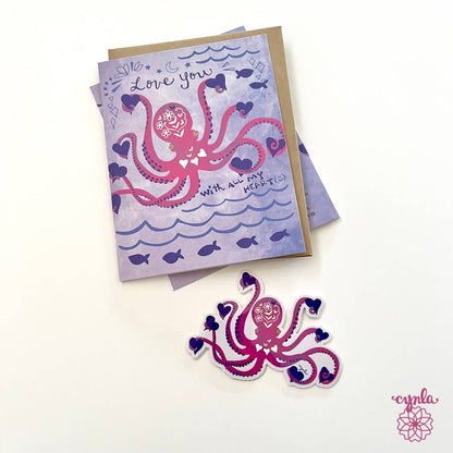 Cynla - Octopus Hearts Greeting card - love heart animal cards ocean