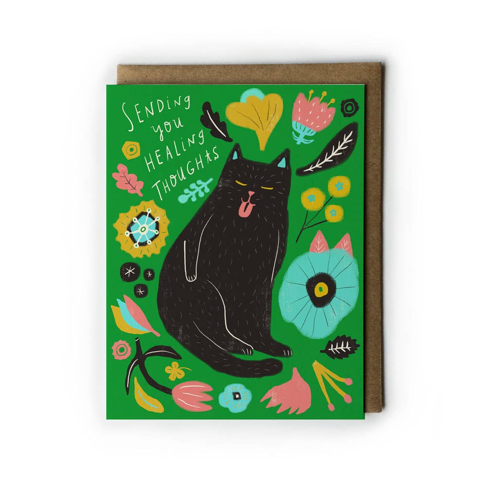 Honeyberry Studios - Kitty Sending You Healing Thoughts Get Well Greeting Card