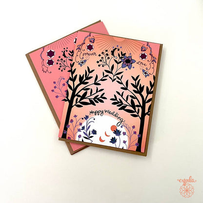 Cynla - Wedding Trees greeting card- nature wedding coral orange