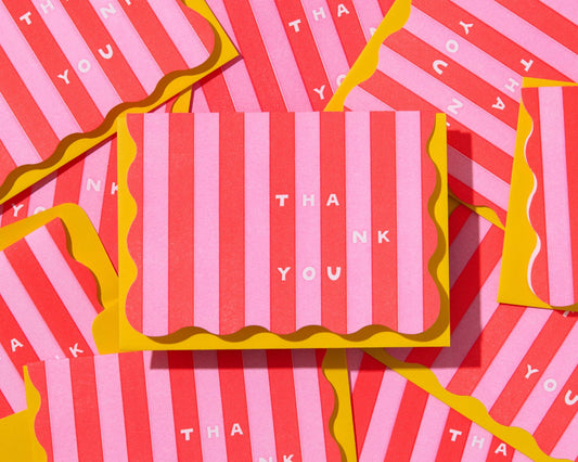 And Here We Are - Letterpress Thank You Notecard—Cabana Stripe RP