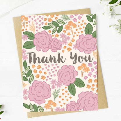 Big Moods - Pink Florals Thank You Cursive Card