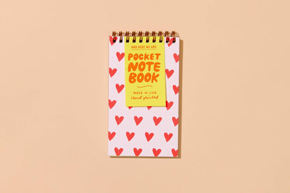 And Here We Are - Hearts Letterpress Spiral Pocket Size Notebook - Made in USA