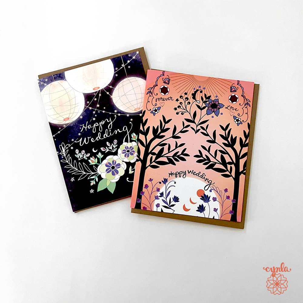 Cynla - Wedding Trees greeting card- nature wedding coral orange