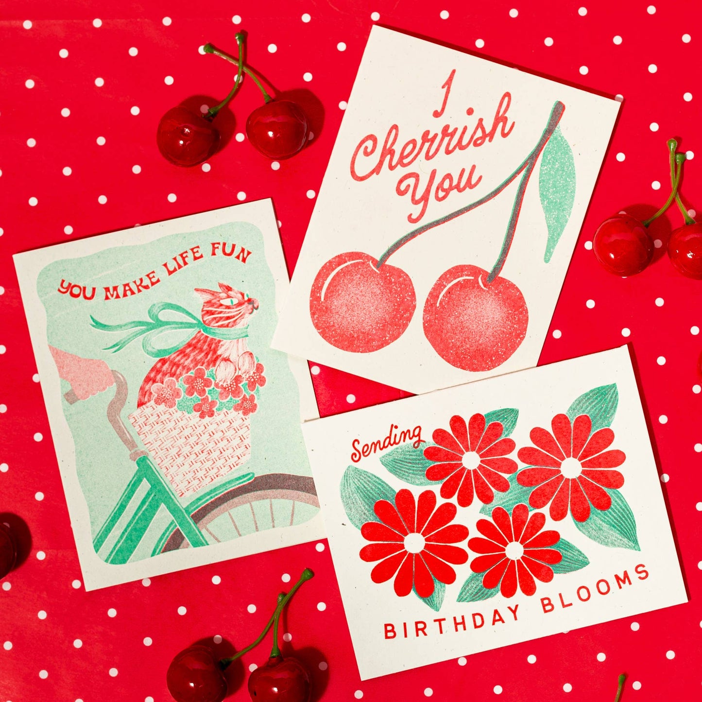 Bromstad Printing Co. - I Cherrish You - Risograph Greeting Card