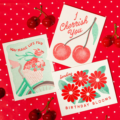Bromstad Printing Co. - I Cherrish You - Risograph Greeting Card