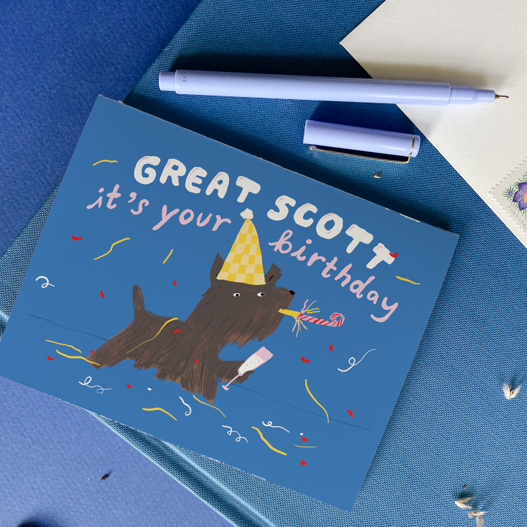 Karen Schipper - Great Scott – Cute Dog Pun Birthday Card