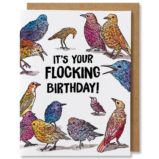 NANU Studio - Flocking Birthday - Illustrated Funny Bird Pun Card