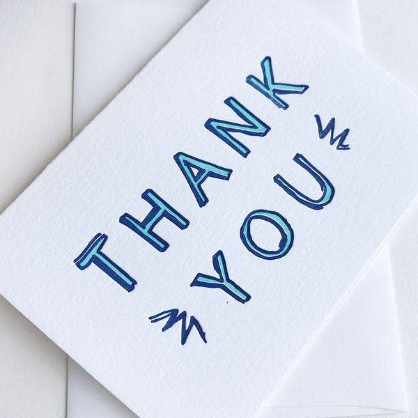 Steel Petal Press - Baby Blue Thanks - Letterpress Thank You Greeting Card