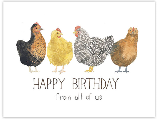 Yardia - Chickens Birthday Card - Watercolor Chicken Greeting Card