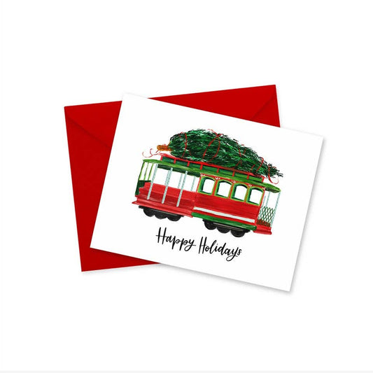 doodles.ink. - Holiday Cable Car San Francisco Notecard
