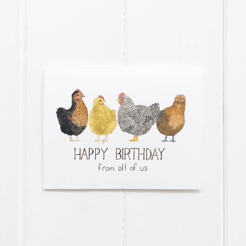 Yardia - Chickens Birthday Card - Watercolor Chicken Greeting Card