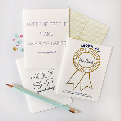 Steel Petal Press - Holy Shit Baby - Letterpress Baby Congratulations Card