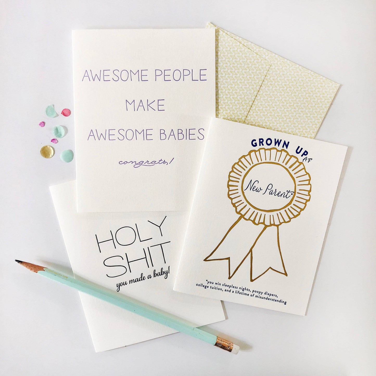 Steel Petal Press - Awesome Babies - Letterpress New Baby Parents Congrats Card