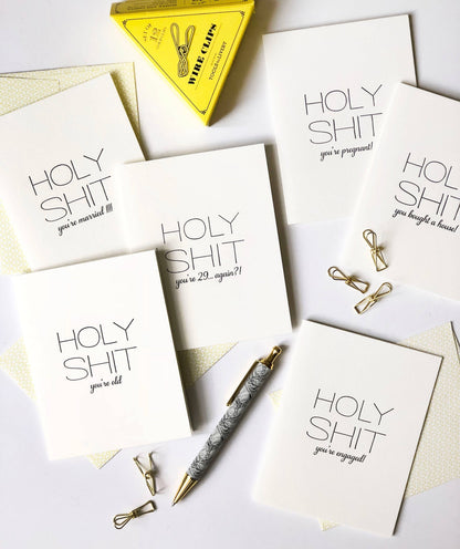 Steel Petal Press - Holy Shit Baby - Letterpress Baby Congratulations Card
