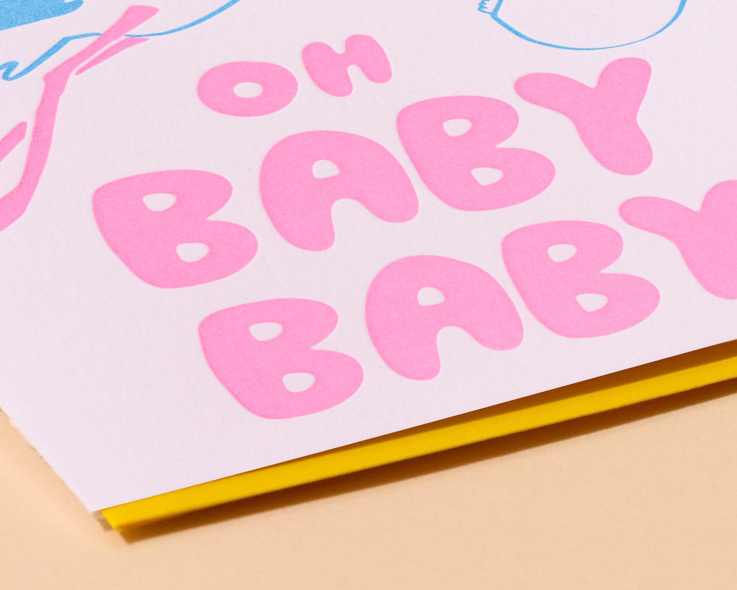And Here We Are - Letterpress New Baby Card—Oh Baby Baby (Stork, Colorful)