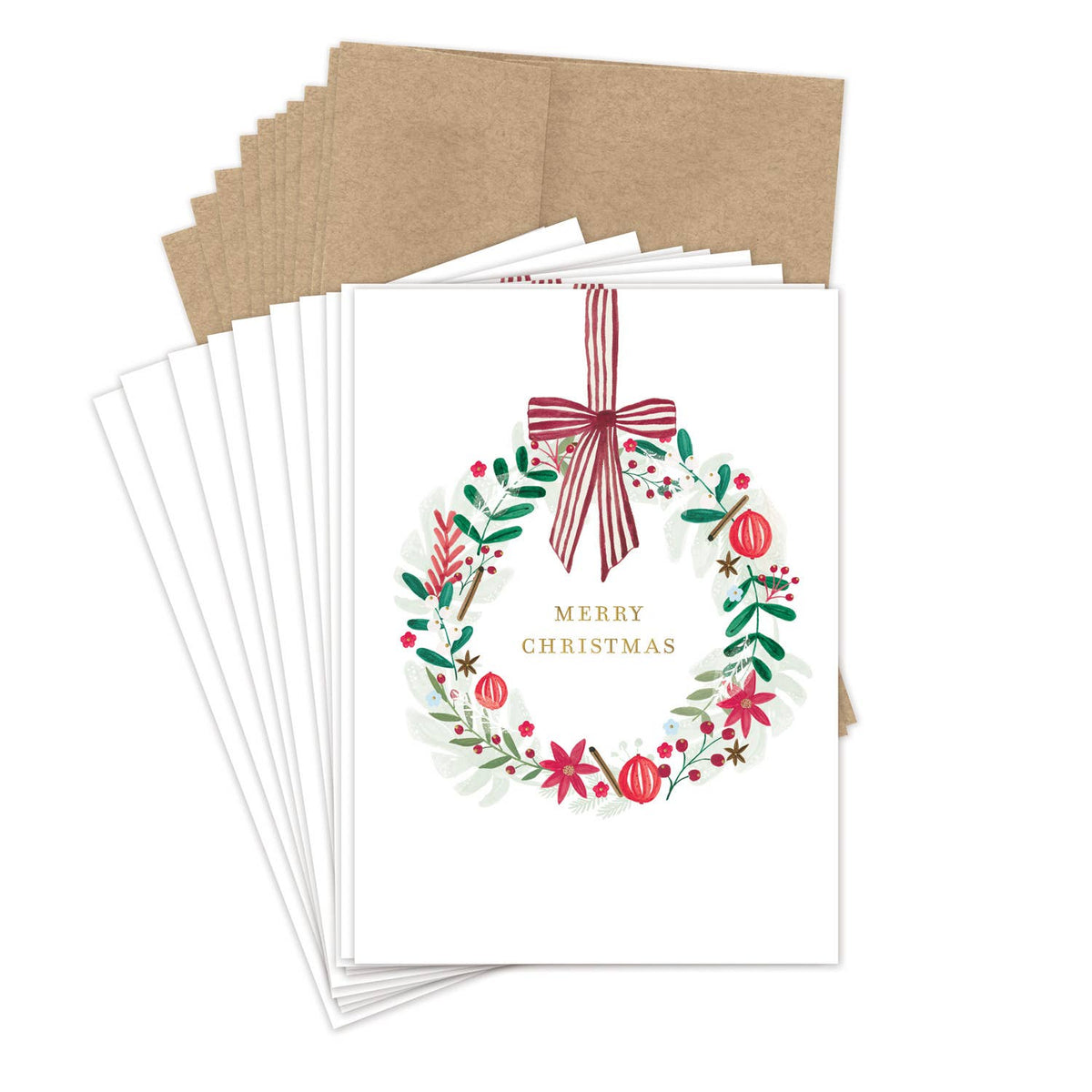 Biely & Shoaf - Wreath Merry Christmas Boxed Holiday Cards - Set of 10