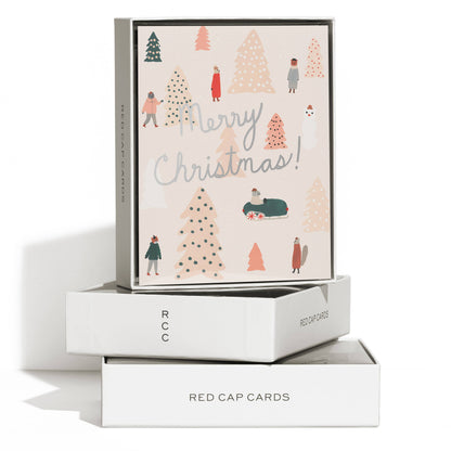 Red Cap Cards - Pink Trees Christmas greeting card