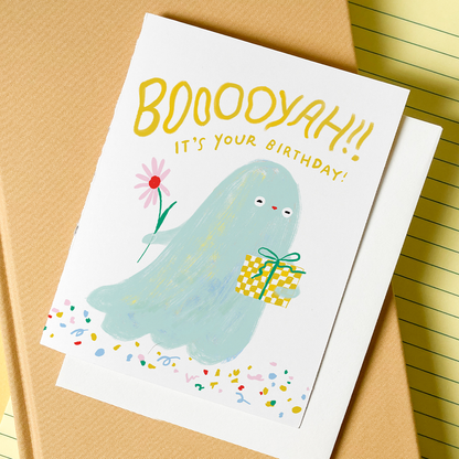 Karen Schipper - Booyah Birthday Card - Funny Ghost Birthday Card