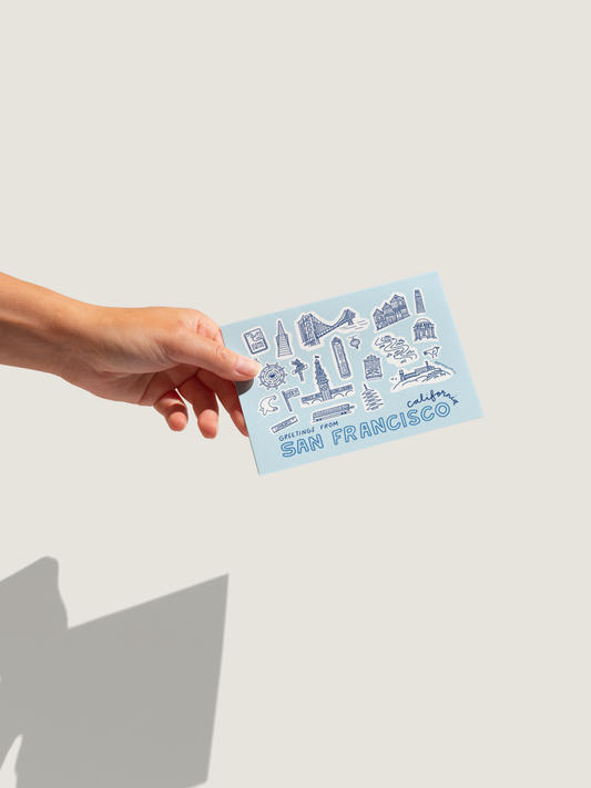 By Aleisha - San Francisco City Icons Postcard: Light Blue