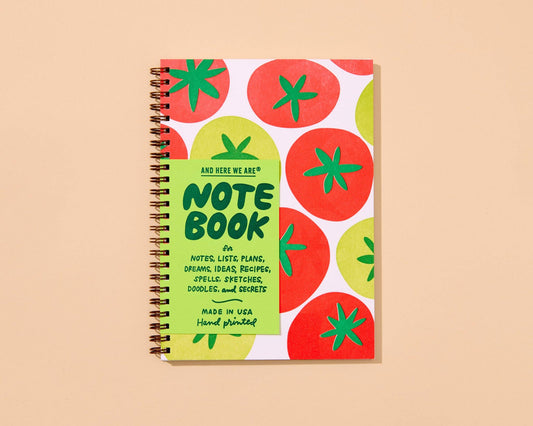 And Here We Are - Tomato Letterpress A5 Spiral Notebook - Made in USA - Foodie, Fruit, Vegetable, Garden, Cooking, Recipe Journal - Summer, Back to School, Dinner Party, Housewarming Gift, Christmas Gift, Stocking Stuffer
