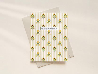 Oak Shore Collective LLC - Birthday Card | Sunflowers + Butter Yellow Stripes