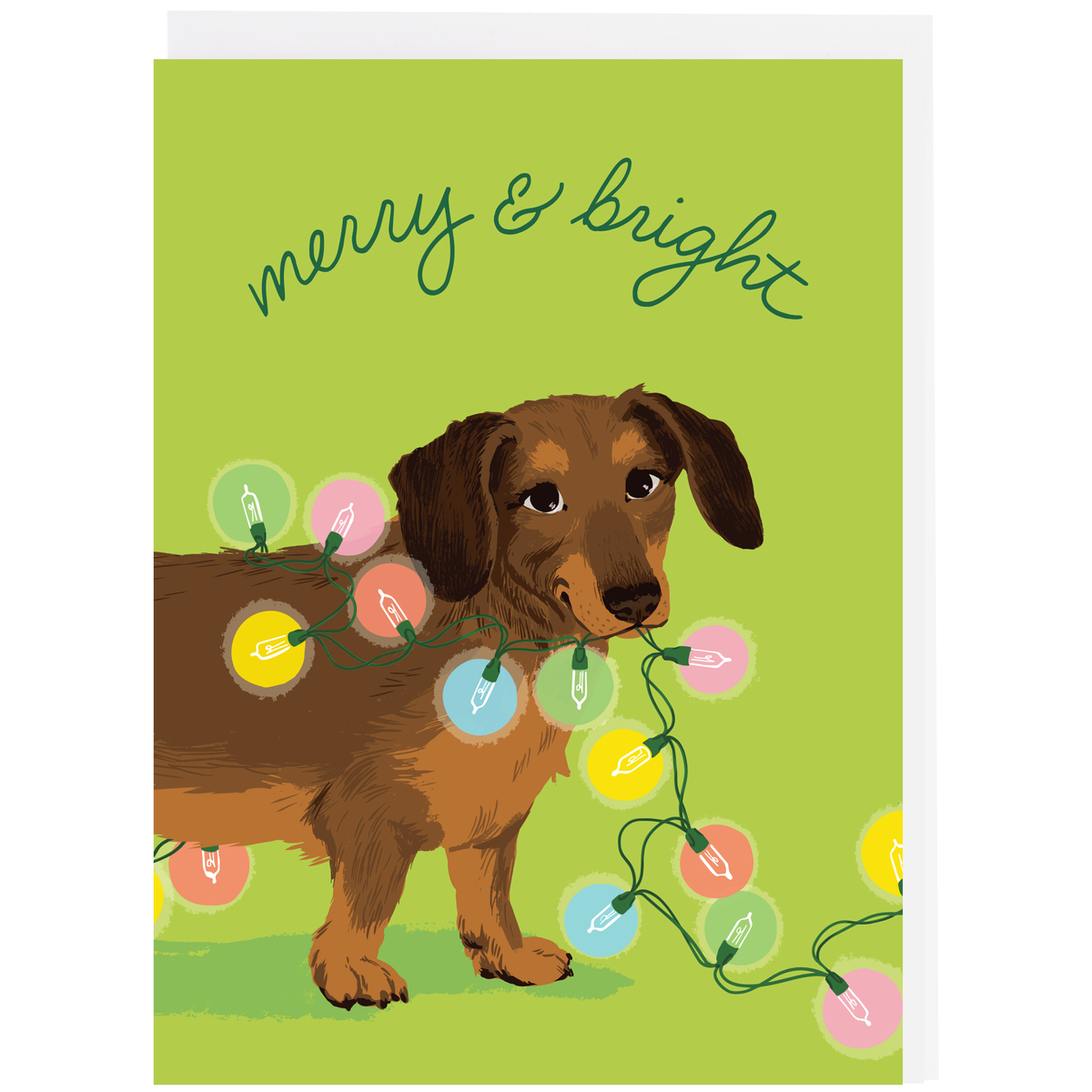 Smudge Ink - Dachshund & Twinkle Lights Holiday Card -