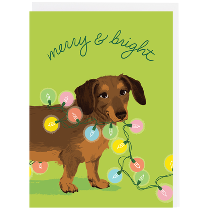 Smudge Ink - Dachshund & Twinkle Lights Holiday Card -