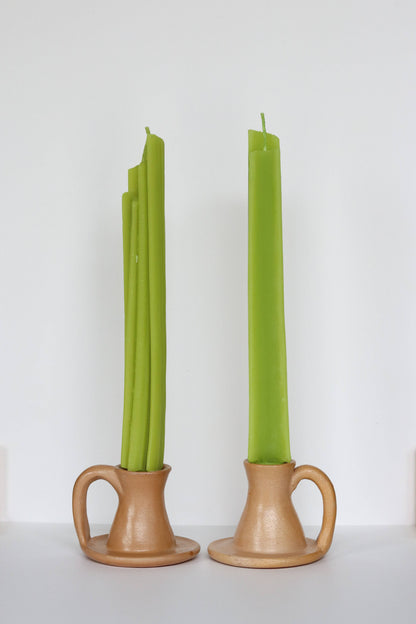 Happy Organics - Celery Beeswax Candles Taper Pair