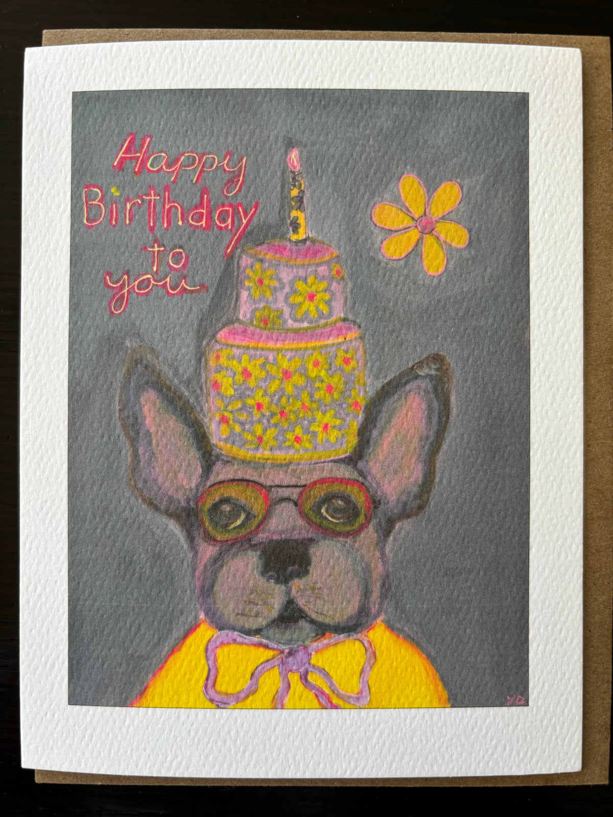 Bernie Street Studios - Happy Birthday cake hat French bull dog greeting card