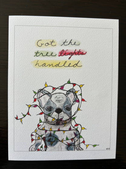 Bernie Street Studios - Tree lights handled Frenchie dog holiday card