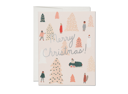 Red Cap Cards - Pink Trees Christmas greeting card