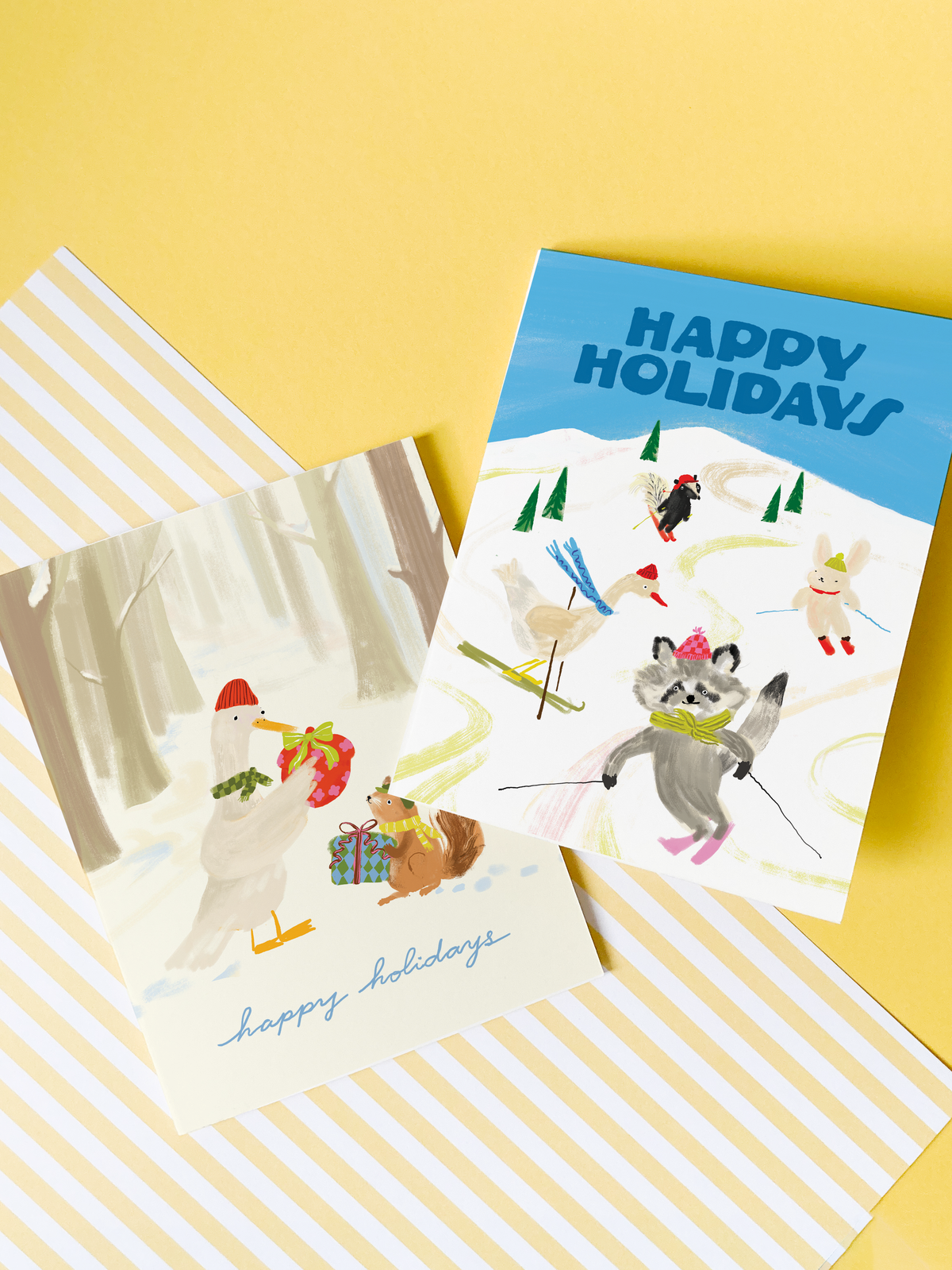 Karen Schipper - Woodland Ski Slope - Sweet Animal Winter Holiday Card