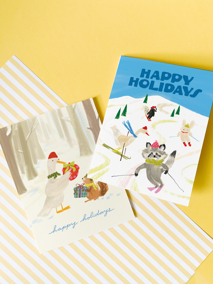 Karen Schipper - Woodland Ski Slope - Sweet Animal Winter Holiday Card