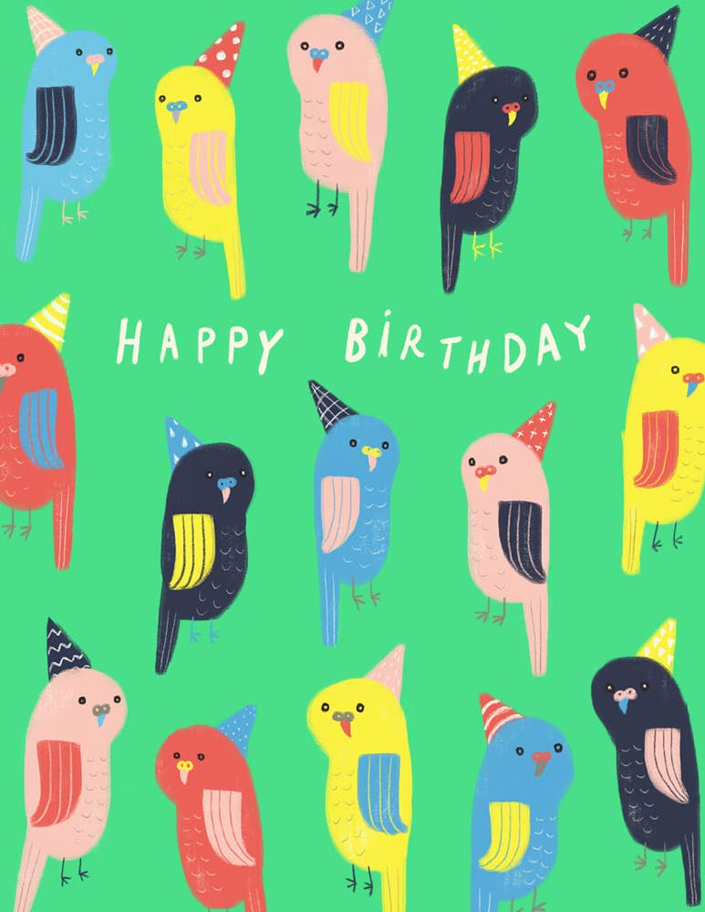 Honeyberry Studios - Budgie Parakeet Birthday Greeting Card