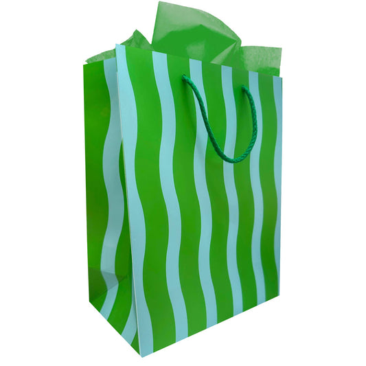 The Social Type - Green/Aqua Fussy Stripe Gift Bag