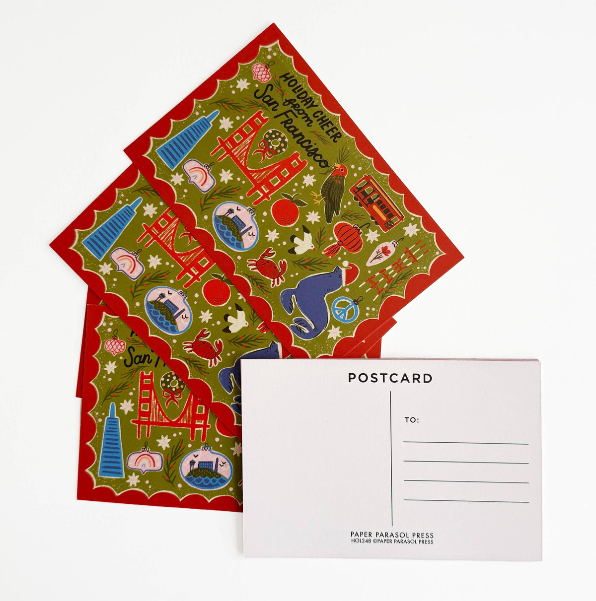 Paper Parasol Press - San Francisco Holiday Festive Illustrated Postcard