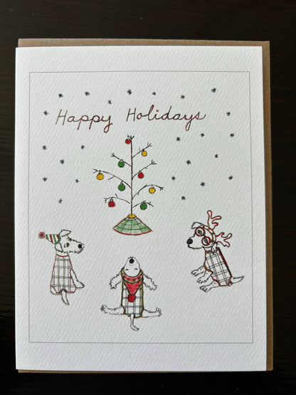Bernie Street Studios - Happy holiday dogs Christmas  tree dog card